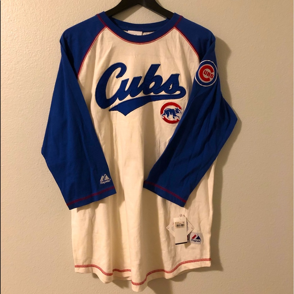 MLB Cubs NWT 3/4 length raglan sleeve shirt Size Youth 18/20 Majestic